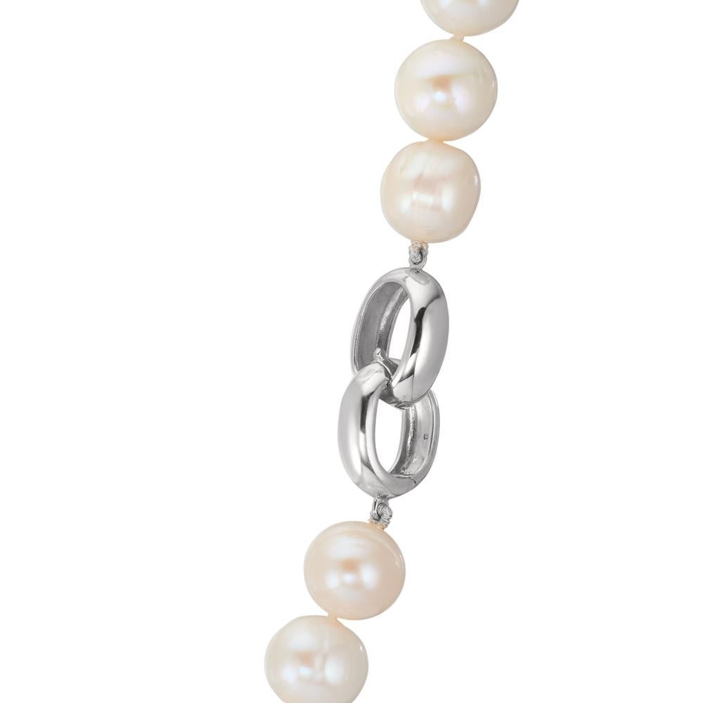 Collier Argent Rhodié perle d'eau douce blanc, 12 mm 50 cm