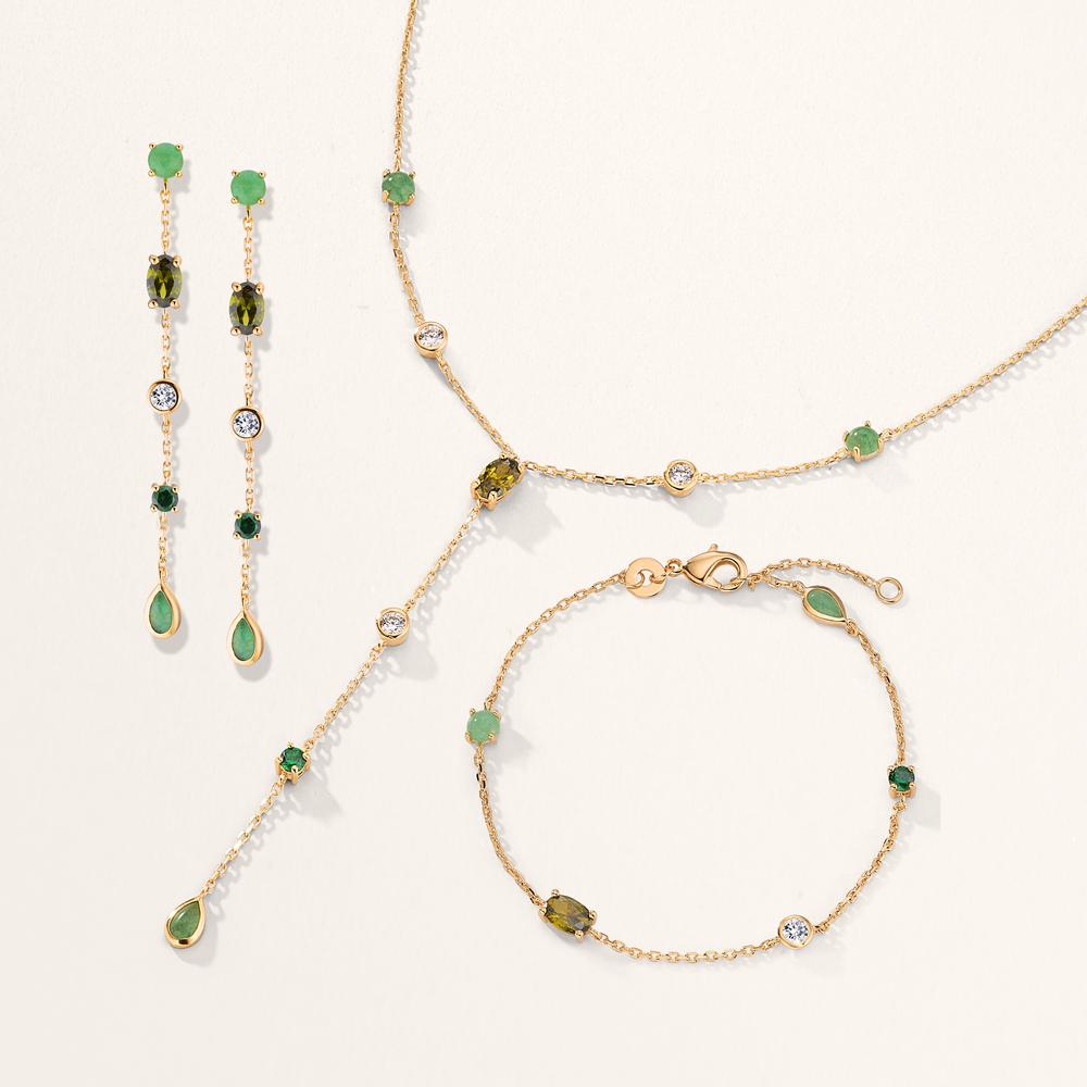 Bracelet Bronze Aventurin 5 Pierres Plaqué or 16-18 cm