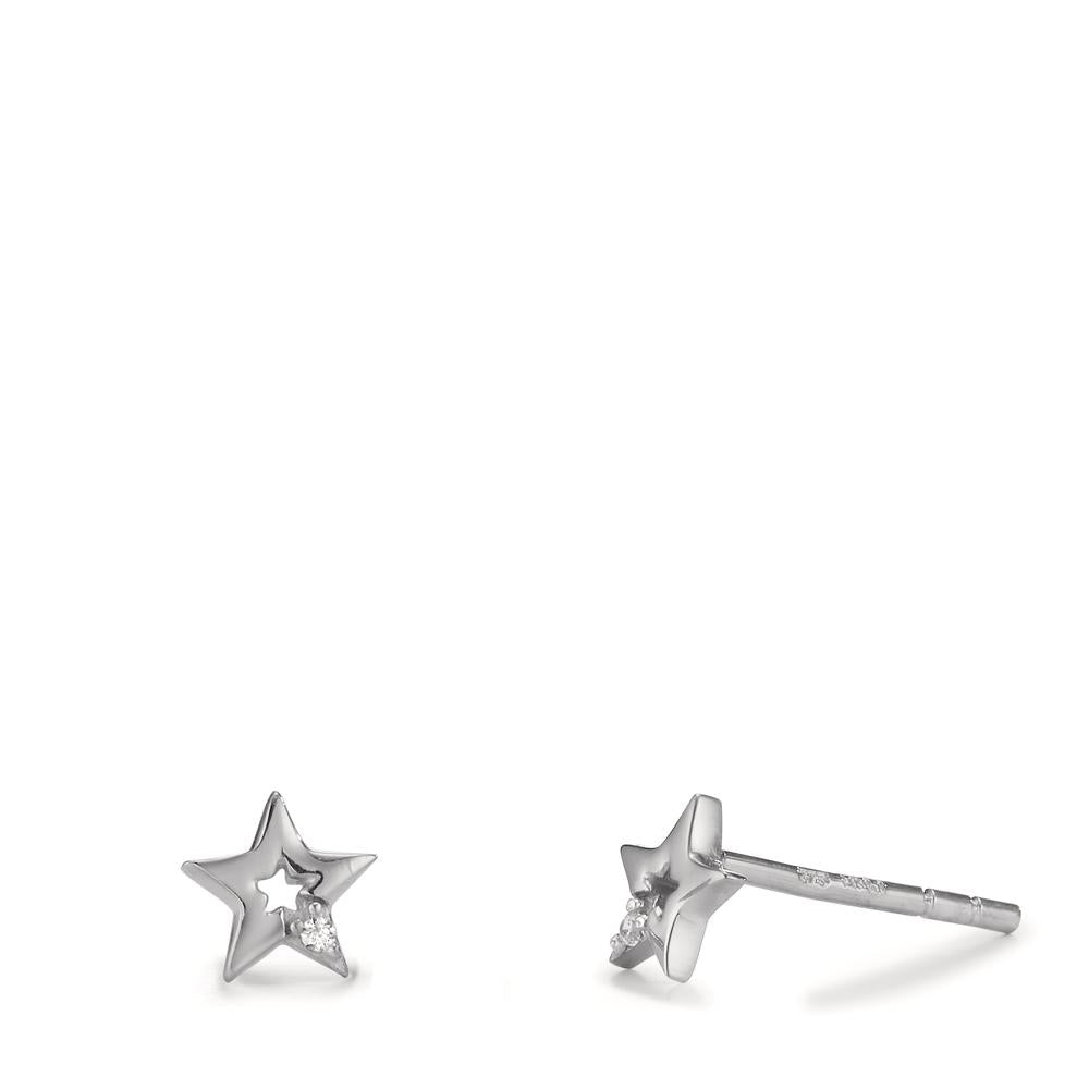 Clous d'oreilles Or blanc 9K Zircone 2 Pierres Étoile Ø5.5 mm