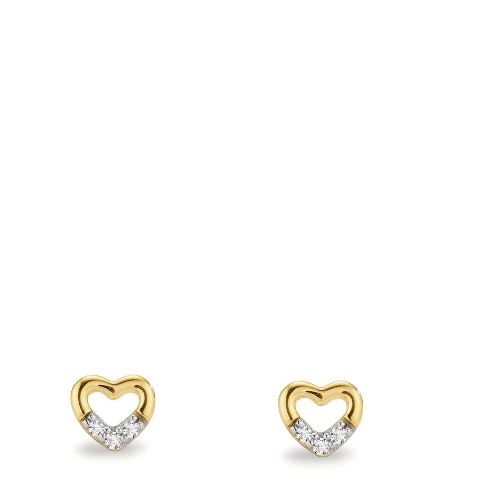 Clous d'oreilles Or jaune 9K Zircone 6 Pierres Coeur Ø5 mm