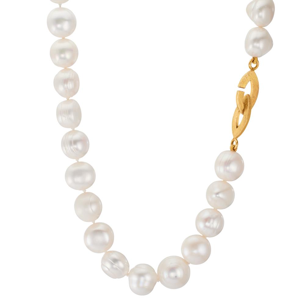 Collier Argent jaune Plaqué or perle d'eau douce, 11 mm 46 cm