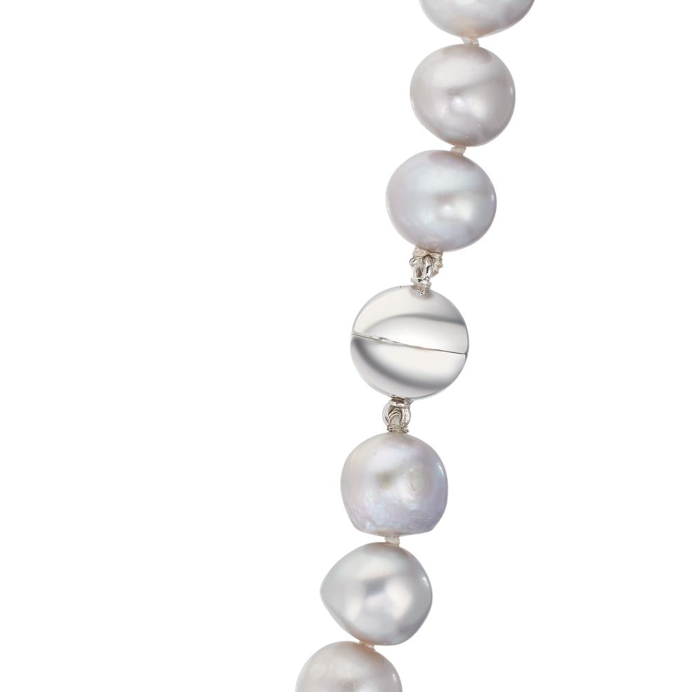 Collier Or blanc 18K perle d'eau douce gris 10.5-11 mm 42 cm