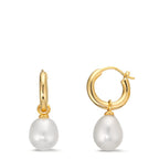 Créoles Argent jaune Plaqué or perle d'eau douce, 2 Perles 9-9.5 mm