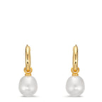 Créoles Argent jaune Plaqué or perle d'eau douce, 2 Perles 9-9.5 mm