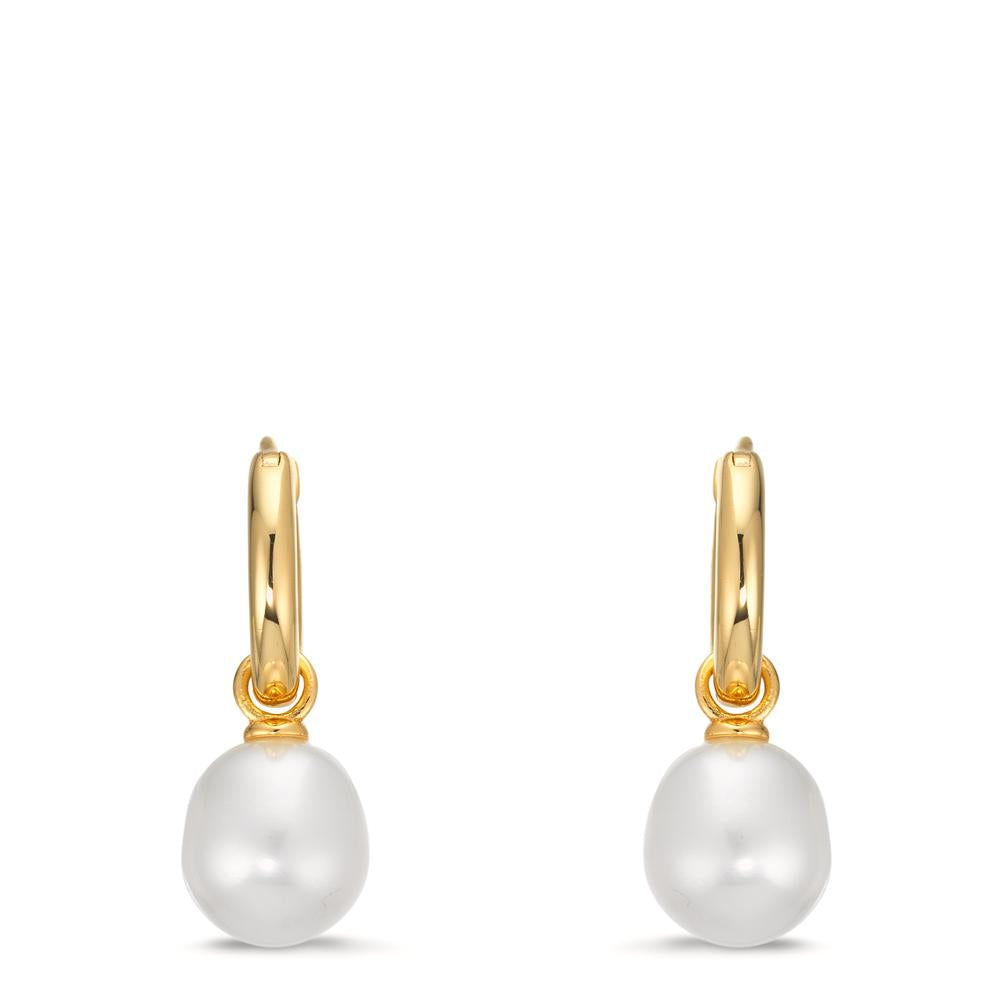 Créoles Argent jaune Plaqué or perle d'eau douce, 2 Perles 9-9.5 mm