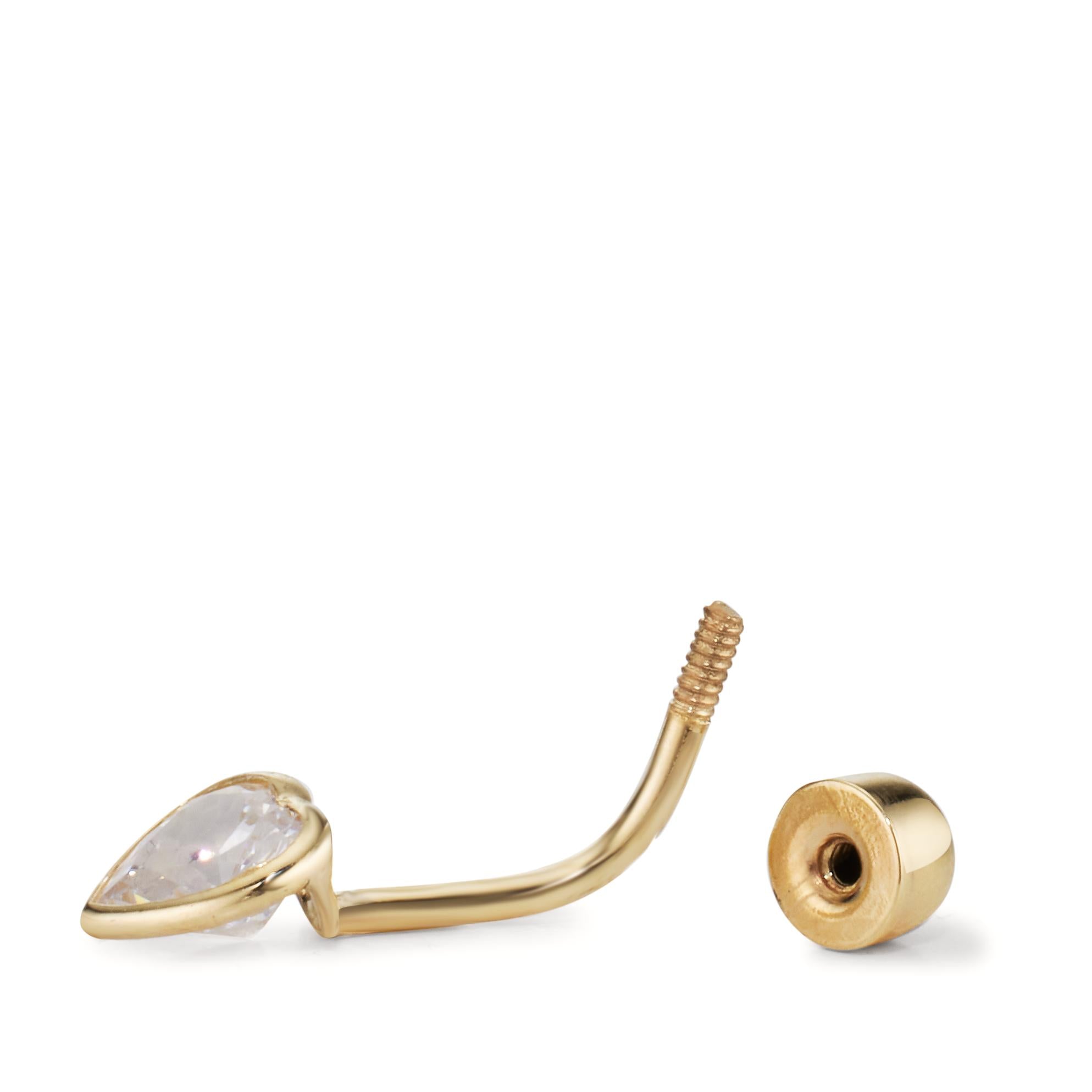 Piercing De Nombril OUFER En Or 9 Carats - Cœur Zircon Cubique, Tige Interne Filetée, Longueur 10/12/14/16 Mm - 9