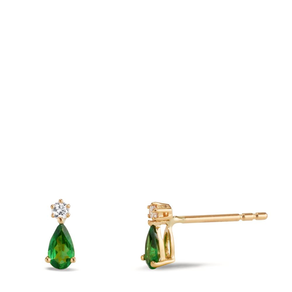 Clous d'oreilles Or jaune 18K Grenat vert, 2 Pierres, Diamant 0.05 ct, w-si