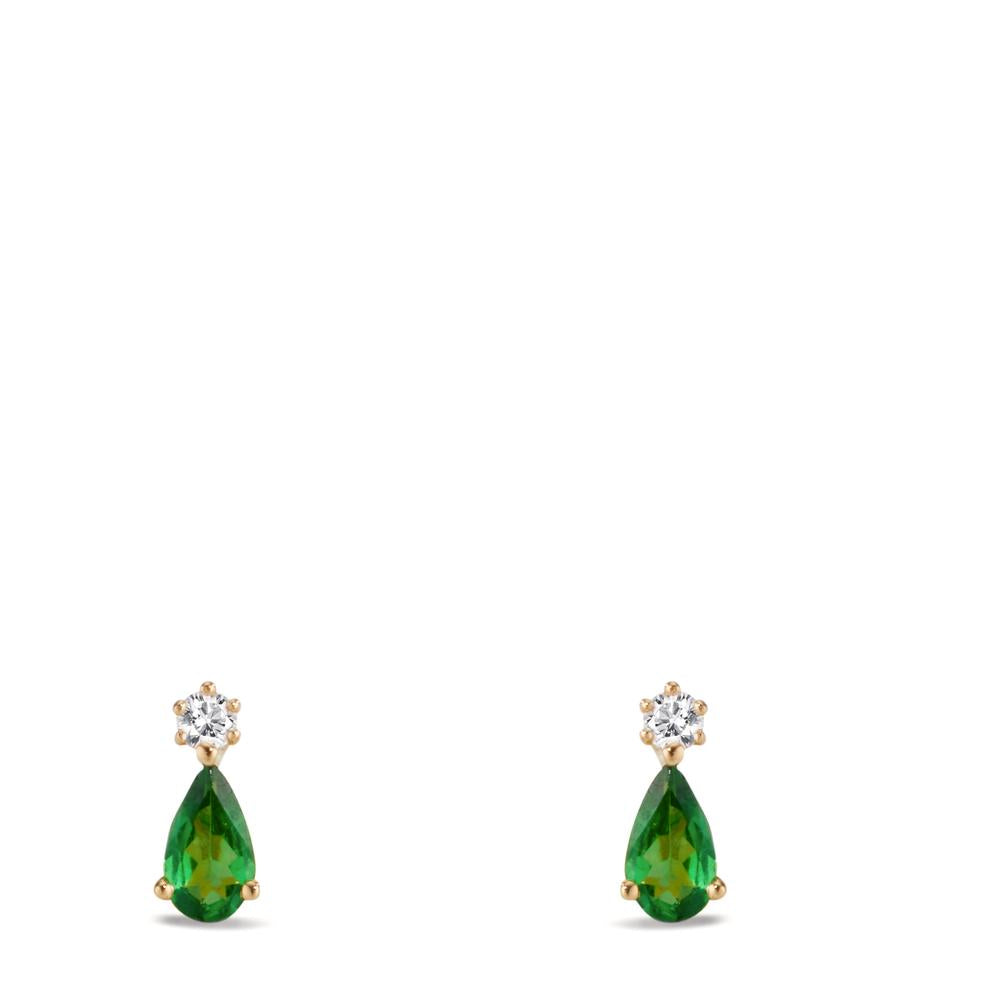 Clous d'oreilles Or jaune 18K Grenat vert, 2 Pierres, Diamant 0.05 ct, w-si
