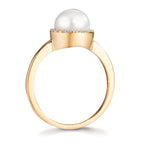 Bague Or jaune 18K Diamant 0.125 ct, w-si perle d'eau douce 7-7.5 mm