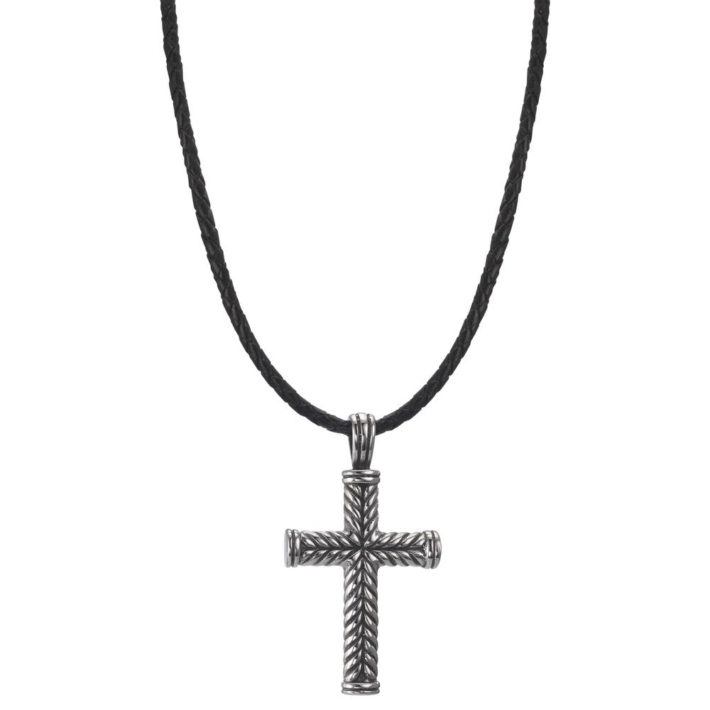 Chaînette avec pendentif Acier inoxydable, Cuir occulté Croix 50 cm
