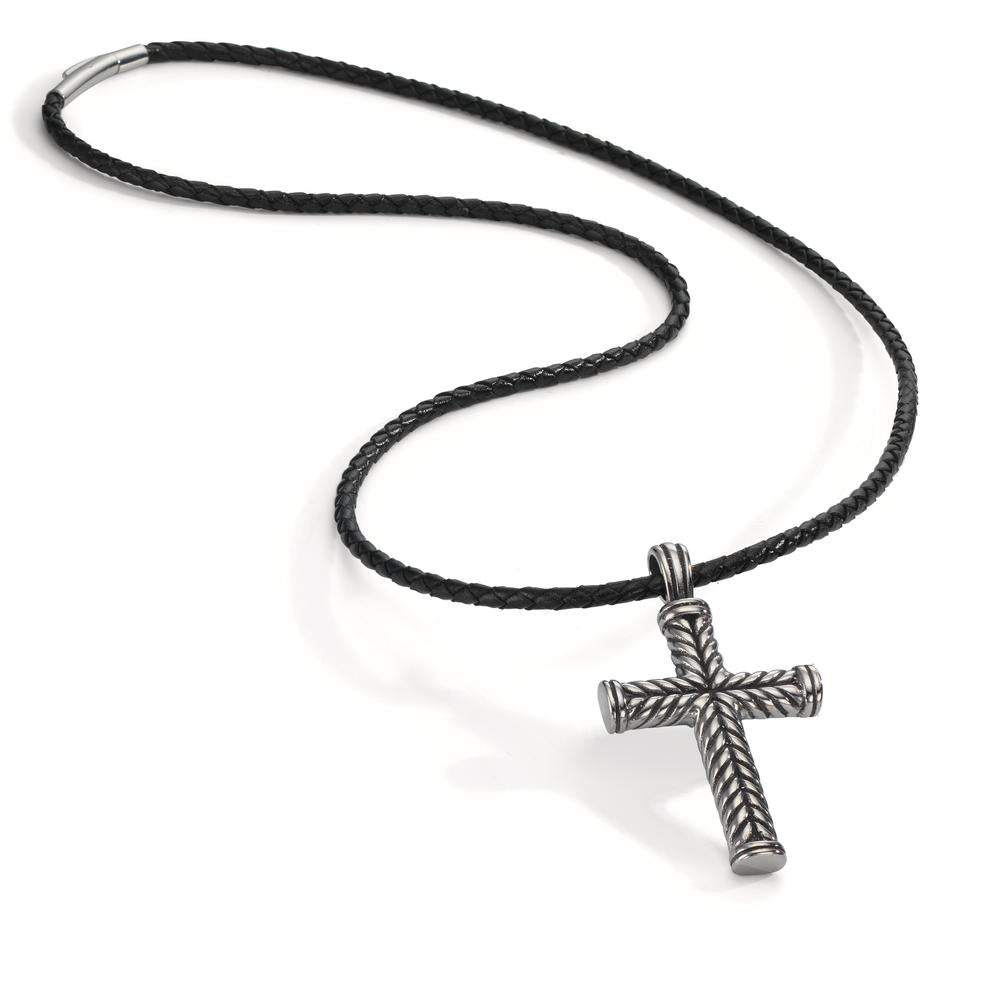 Chaînette avec pendentif Acier inoxydable, Cuir occulté Croix 50 cm