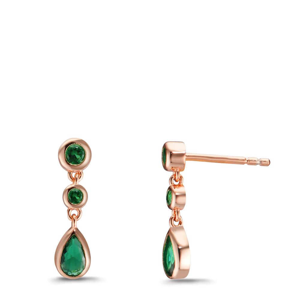 Pendant d'oreilles Argent Zircone vert, 6 Pierres rosé Plaqué or