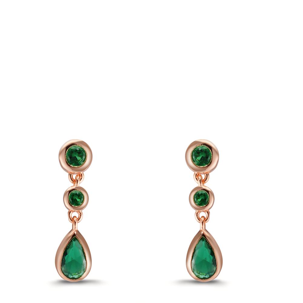 Pendant d'oreilles Argent Zircone vert, 6 Pierres rosé Plaqué or