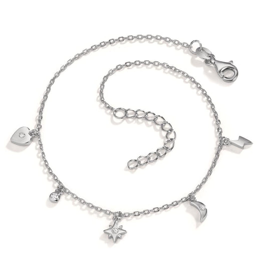 Fusskettchen Silber Zirkonia 4 Steine rhodiniert 22-25 cm verstellbar