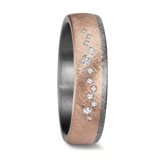 Partnerring 999 Tantal, 585/14 K Rosegold Diamant 0.105 ct, 12 Steine, w-si