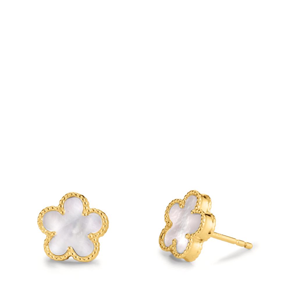 Clous d'oreilles Argent Zircone jaune Plaqué or nacre Fleur Ø10 mm