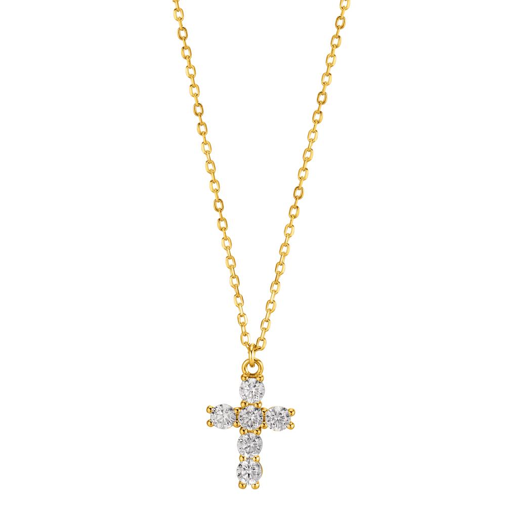 Collier Argent Zircone jaune Plaqué or Croix 40-45 cm