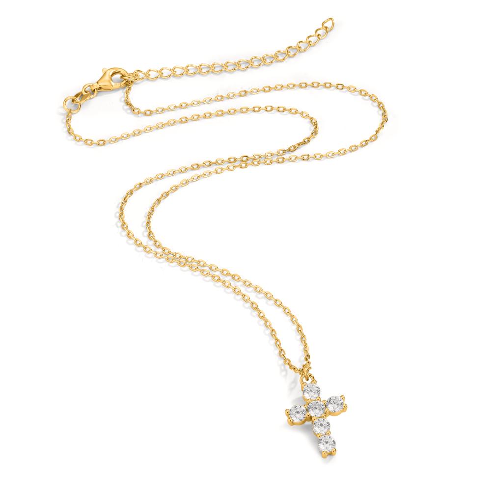 Collier Argent Zircone jaune Plaqué or Croix 40-45 cm