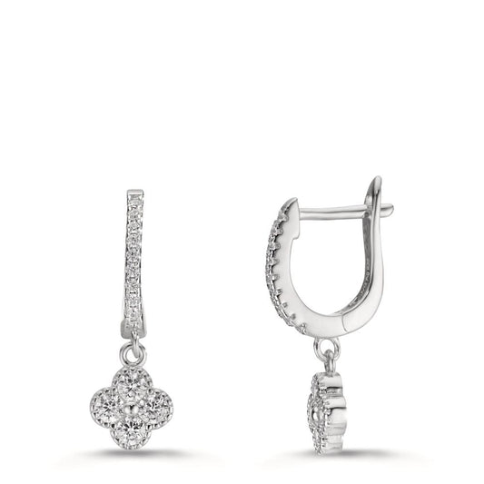 Pendant d'oreilles Argent Zircone Rhodié Fleur