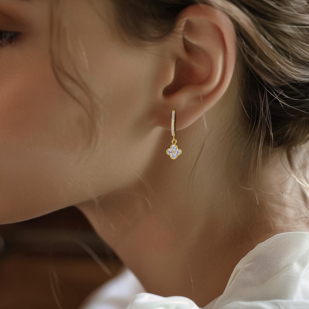 Pendant d'oreilles Argent Zircone jaune Plaqué or Fleur