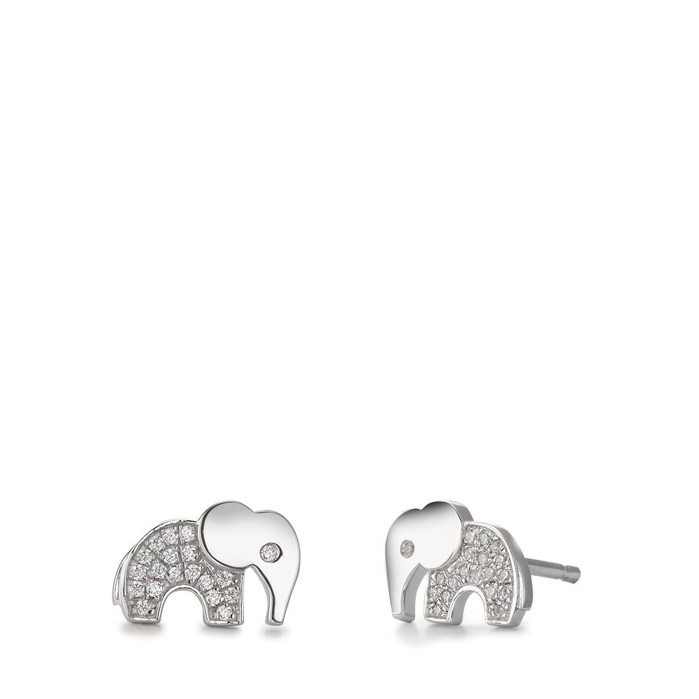 Clous d'oreilles Argent Zircone Rhodié Éléphant