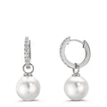 Créoles à charnières Argent Zircone 18 Pierres Rhodié [shining Pearls], 2 Perles, 10 mm