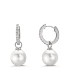 Créoles à charnières Argent Zircone 18 Pierres Rhodié [shining Pearls], 2 Perles, 10 mm