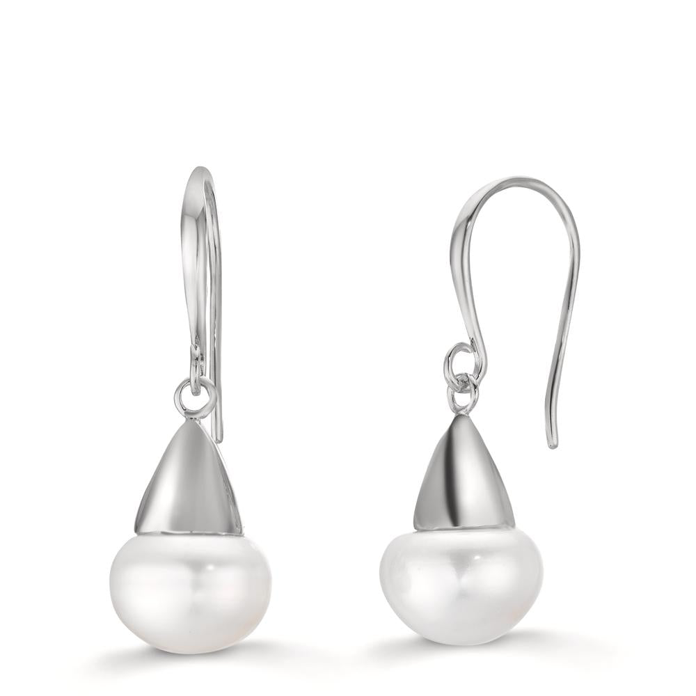 Pendant d'oreilles Argent Rhodié perle d'eau douce, 2 Perles, 9 mm