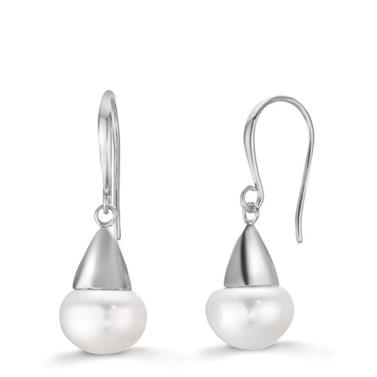 Pendant d'oreilles Argent Rhodié perle d'eau douce, 2 Perles, 9 mm