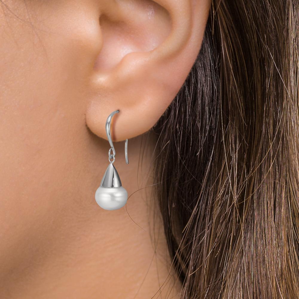Pendant d'oreilles Argent Rhodié perle d'eau douce, 2 Perles, 9 mm