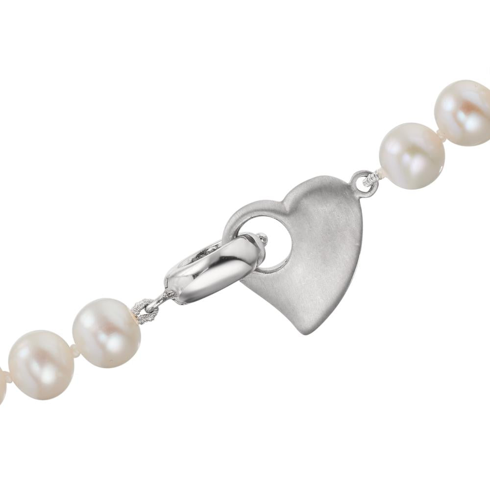 Collier Argent Rhodié perle d'eau douce 6-7 mm Coeur 45 cm