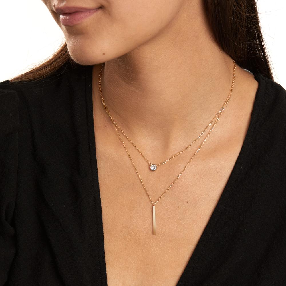 Collier Acier inoxydable Zircone jaune Plaqué or 40-45 cm