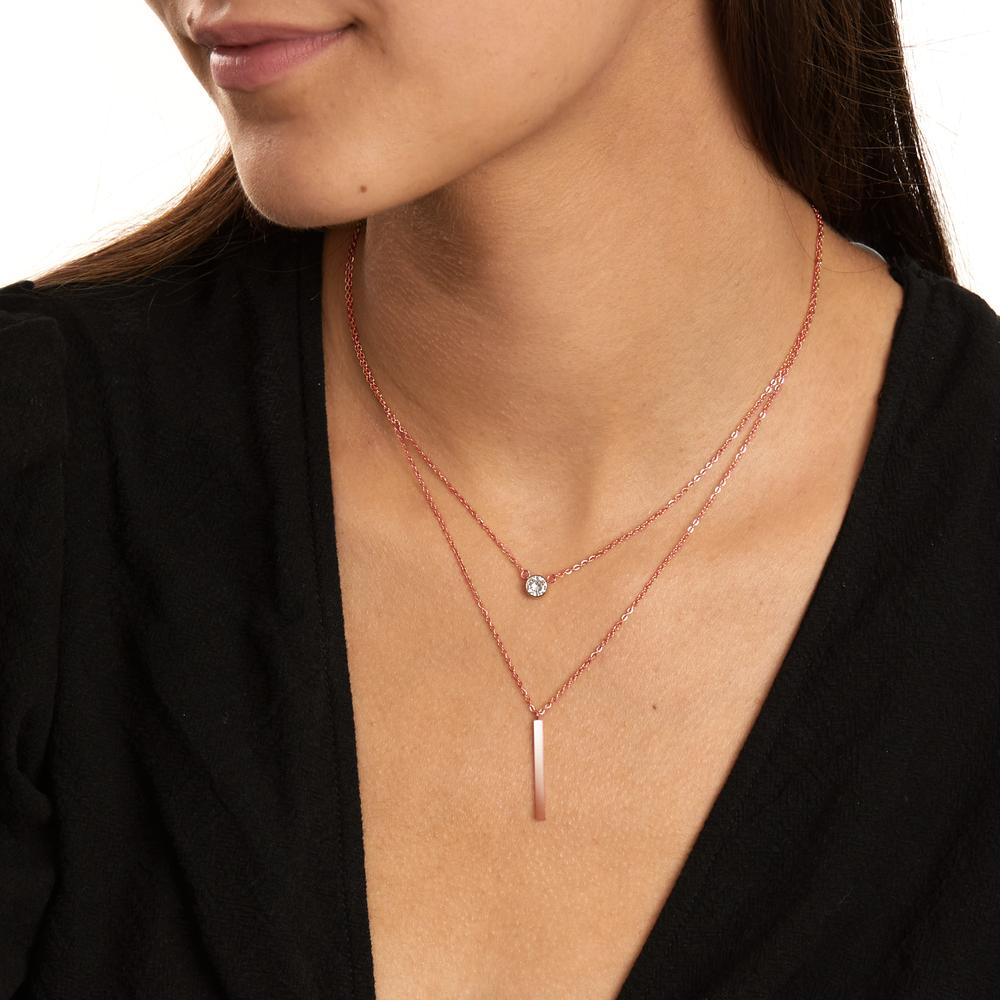 Collier Acier inoxydable Zircone rosé Plaqué or 40-45 cm