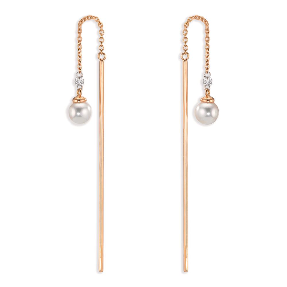 Boucles d'oreilles pendantes Or rouge 18K Diamant 0.06 ct, 3 Pierres, tw-si perle Akoya, 2 Perles, 4.5 mm