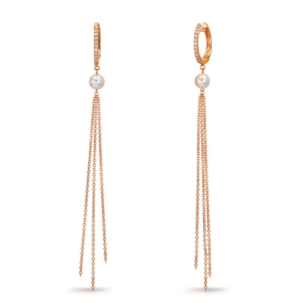 Klappcreolen 750/18 K Rotgold Diamant 0.09 ct, 22 Steine, tw-si Süsswasserzuchtperle, 2 Perlen