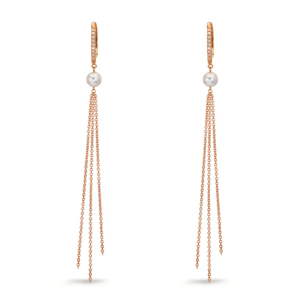 Klappcreolen 750/18 K Rotgold Diamant 0.09 ct, 22 Steine, tw-si Süsswasserzuchtperle, 2 Perlen