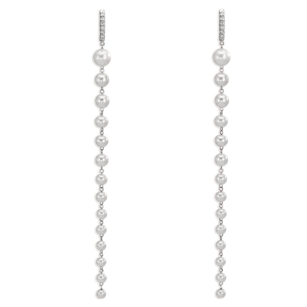 Créoles à charnières Or blanc 18K Diamant 0.12 ct, 12 Pierres, tw-si perle d'eau douce, 28 Perles