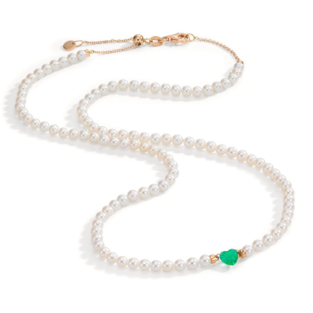 Collier Or rouge 18K [synth. Smaragd] perle d'eau douce, 3.5 mm Coeur 40-44 cm