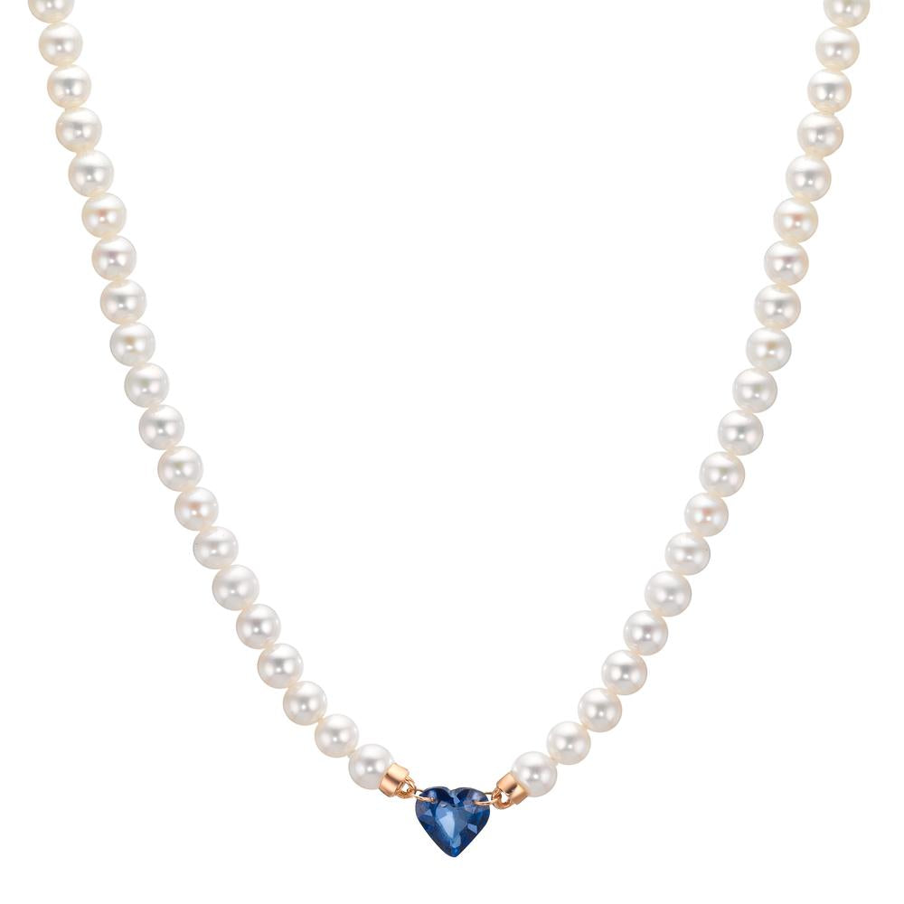 Collier Or rouge 18K Saphir 0.58 ct perle d'eau douce, 3.5 mm Coeur 40-44 cm