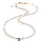 Collier Or rouge 18K Saphir 0.58 ct perle d'eau douce, 3.5 mm Coeur 40-44 cm