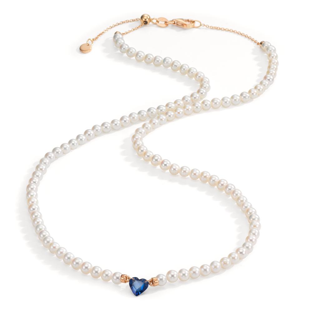 Collier Or rouge 18K Saphir 0.58 ct perle d'eau douce, 3.5 mm Coeur 40-44 cm