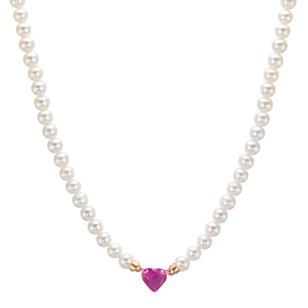 Collier Or rouge 18K Rubis 0.62 ct perle d'eau douce, 3.5 mm Coeur 40-44 cm
