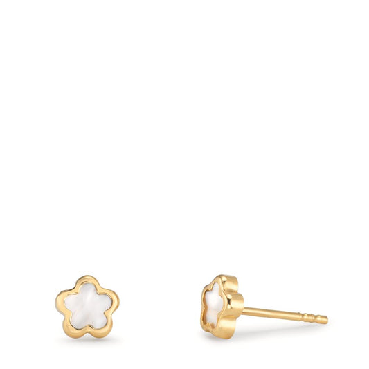 Clous d'oreilles Or jaune 18K nacre Fleur Ø4 mm
