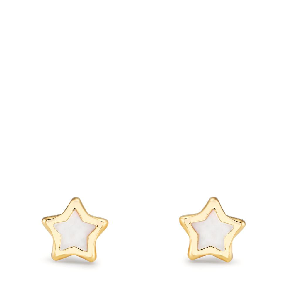 Clous d'oreilles Or jaune 18K nacre Étoile Ø5 mm
