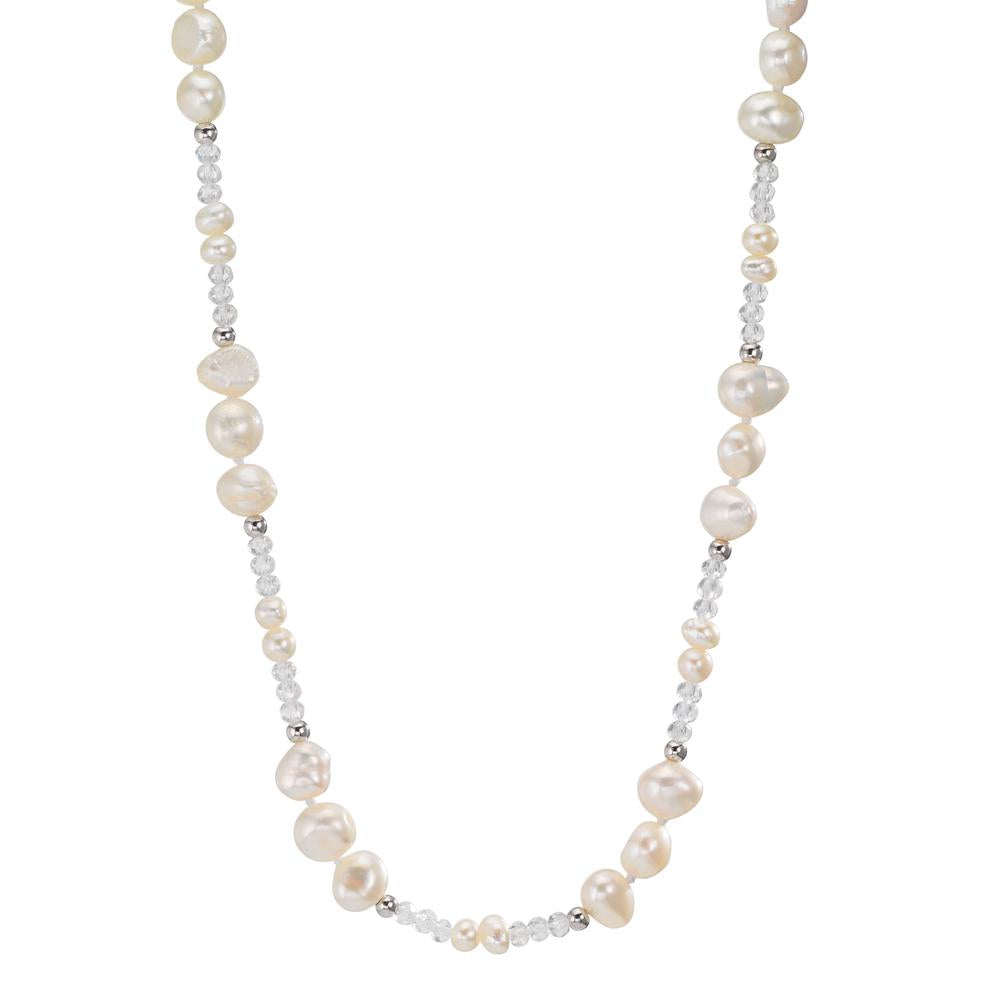 Collier Acier inoxydable Cristal blanc perle d'eau douce 90 cm