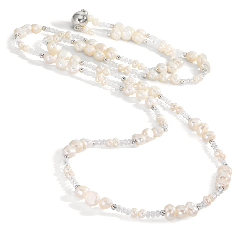 Collier Acier inoxydable Cristal blanc perle d'eau douce 90 cm