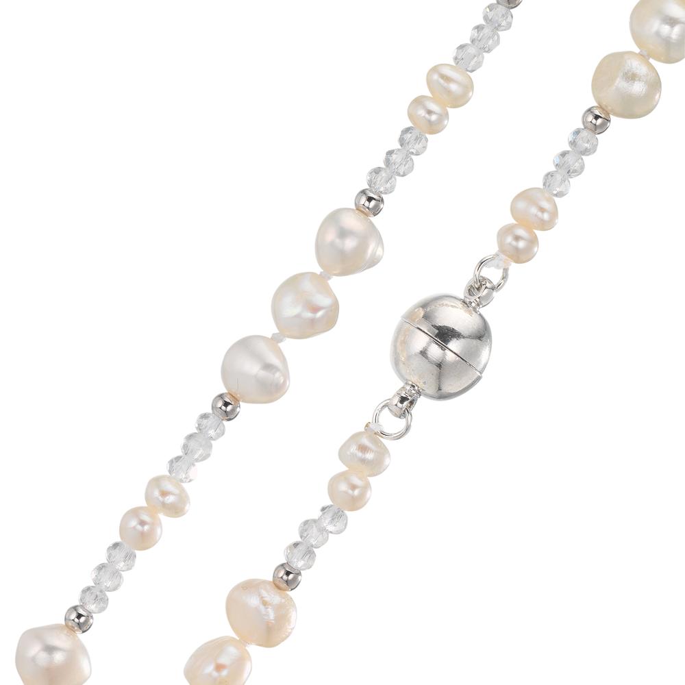 Collier Acier inoxydable Cristal blanc perle d'eau douce 90 cm