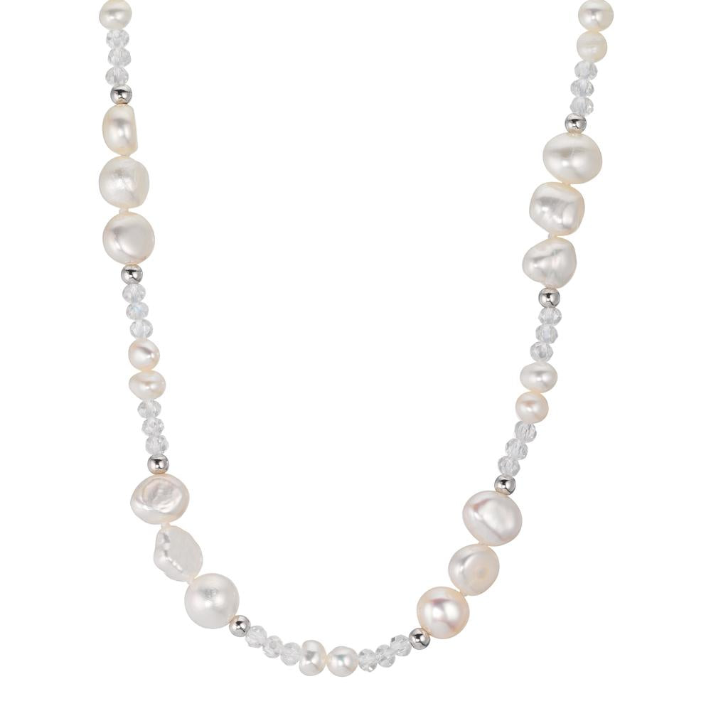 Collier Acier inoxydable Cristal blanc perle d'eau douce 47 cm