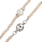 Collier Acier inoxydable Cristal champagne perle d'eau douce 6.5-7 mm 43 cm