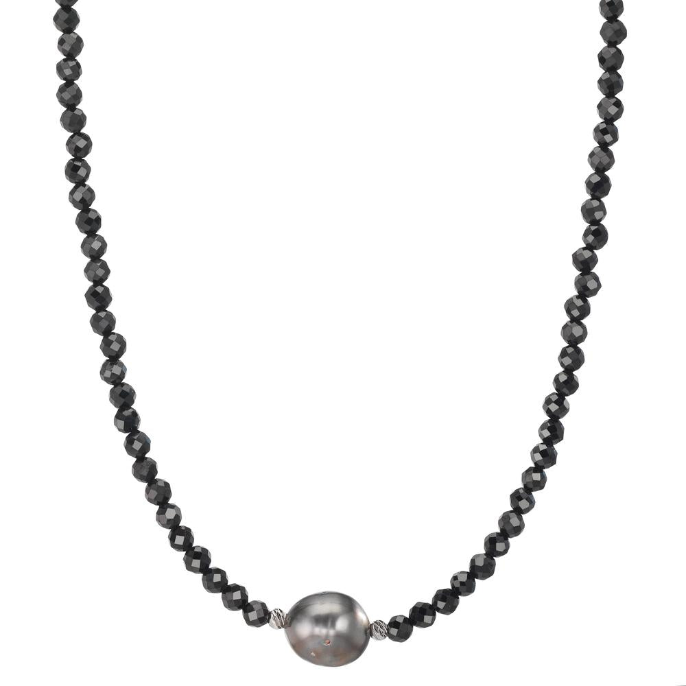 Collier Acier inoxydable Spinelle noir, 3 mm perle de Tahiti, 9.5 mm 43-47 cm
